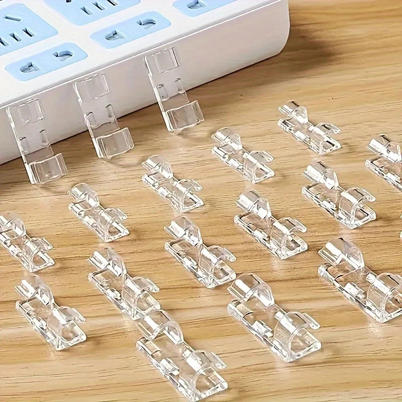 30 Transparent Adhesive Cable Clips, Durable Plastic Wire Organizer, Power Cord Management, Desktop Bottom Wall Fixing