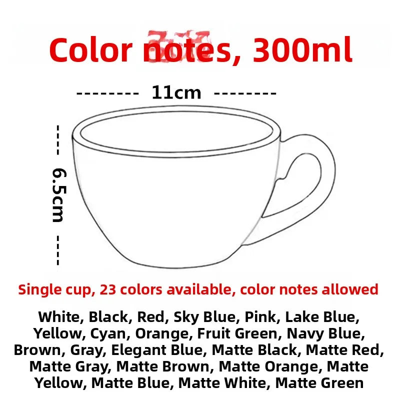 European Style Matte Latte Cup Ceramic Cappuccino Cup Large Mouth Coffee Cup Plate Set Handmade Craftsmanship 300ml
