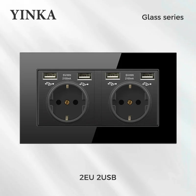 YINKA Crystal Tempered Glass Switch Panel LED Indicator 1 2 3 4 Gang/1 2 Way Self-reset Switch Button Light Switch Wall Switch