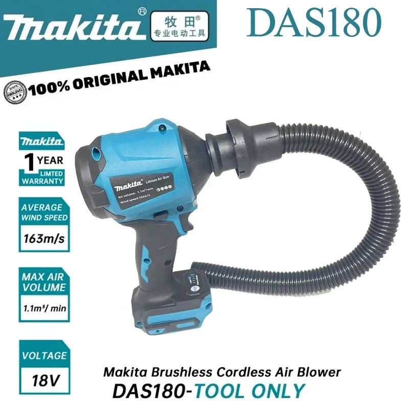 Makita Dust Blower DAS180 18V LXT Cordless Brushless 150m/s 2.8N with Nozzle Multifunction Dusting Machine Inflator Tool
