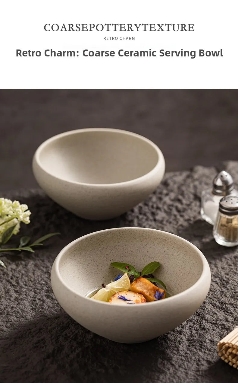 Retro Ceramic Soup Bowl Yogurt Bowl Rice Bowl Oatmeal Bowl Home Use Thick Earthenware Vintage Style Dining Utensils