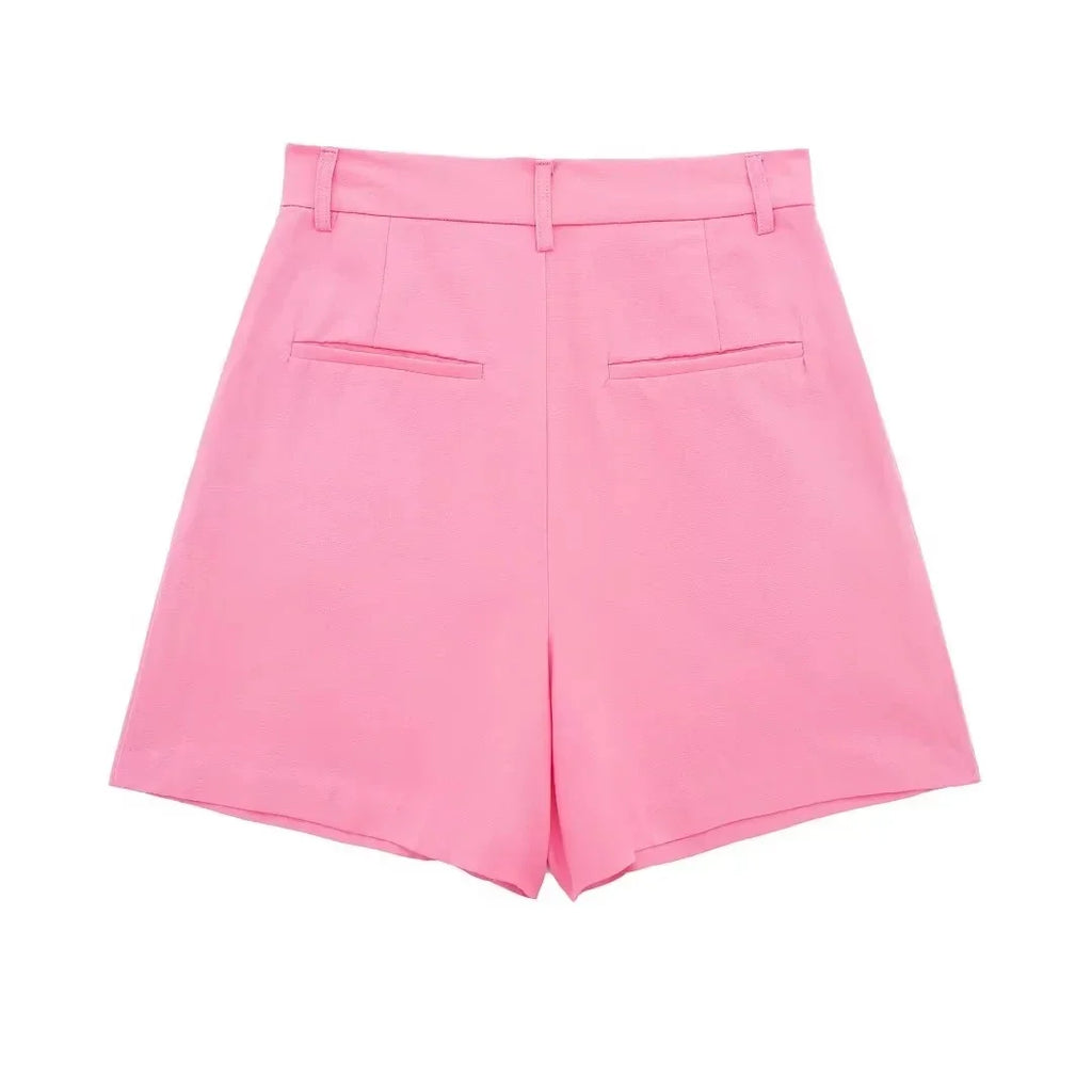 HH Women Solid Casual 2 Piece Set V Neck Single Breasted Vest Top High Waist Slim Shorts Female Casual Office Lady Daily Wear