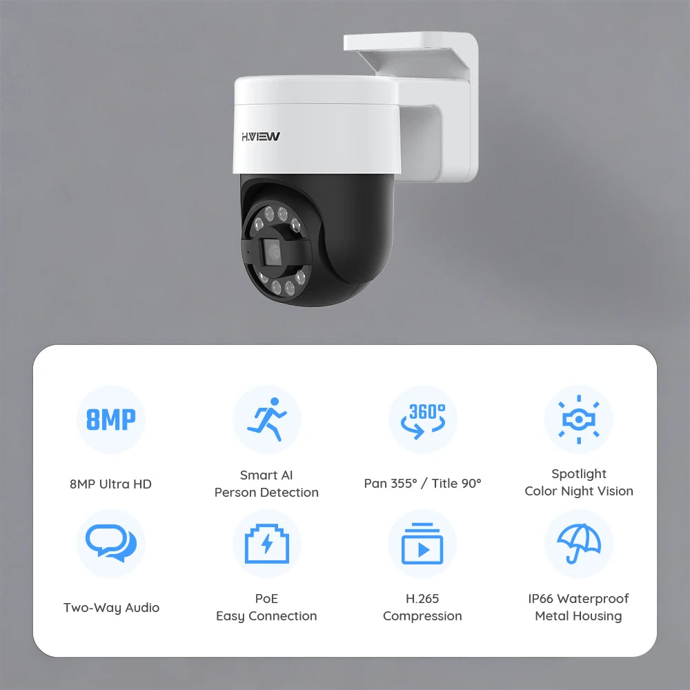 H.View Cctv Security Poe Ip Camera Ptz  5Mp 8mp 4K Dome Outdoor Audio Video Surveillance For Nvr System  Xmeye