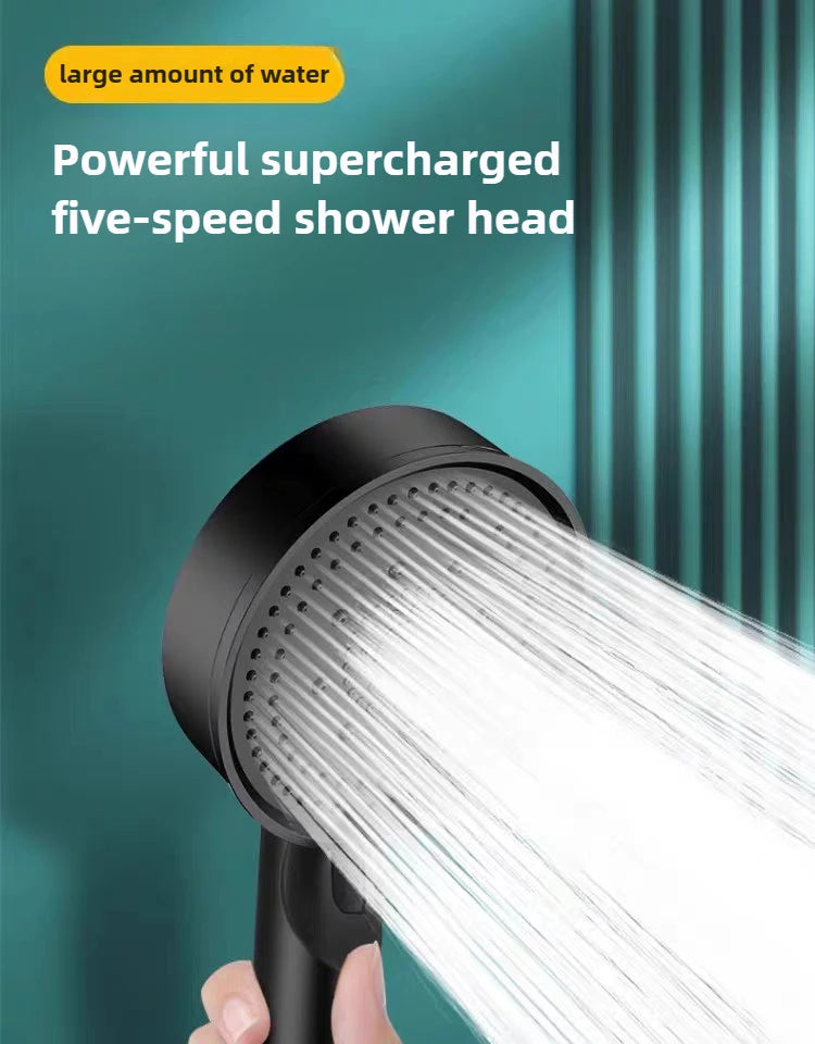 Black 5 Modes Shower Head Adjustable High Pressure Water Saving Shower Head Water Massage Shower Head Bathroom Accessories