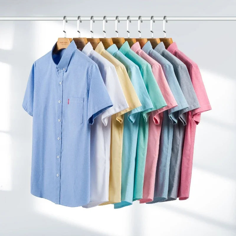 5XL 4XL Men Shirt Short Sleeves with Pockets Summer Business Solid Color Oxford 100% Cotton Men Shirt Short Sleeves White Shirt