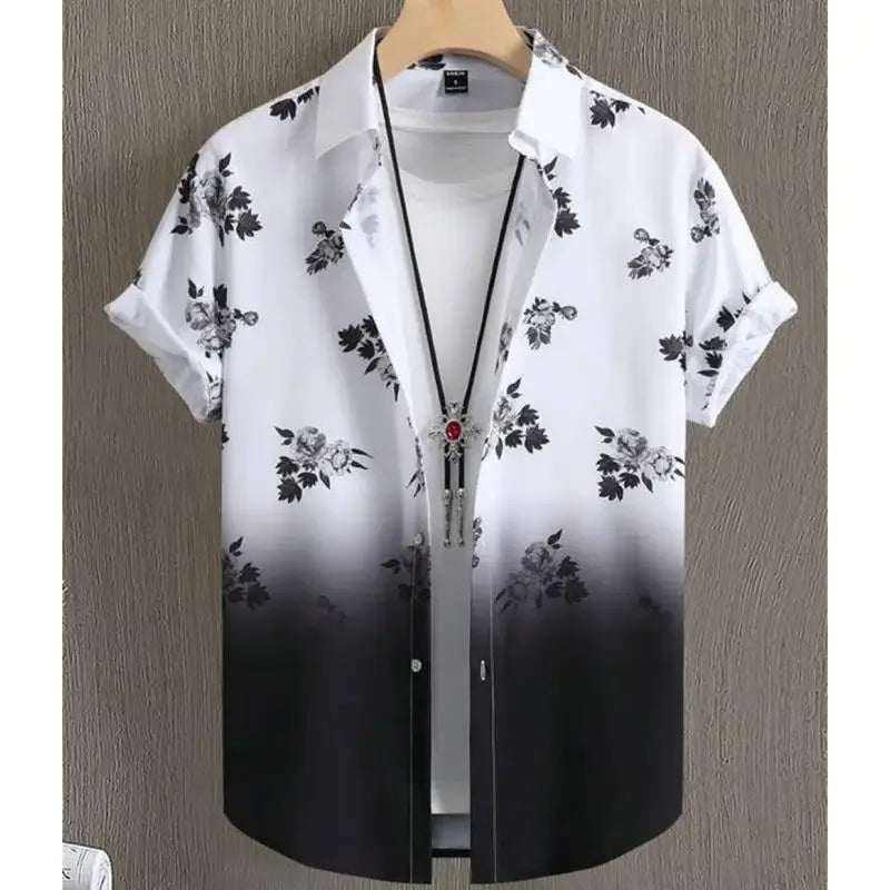 Men's Hawaiian shirts 3d gradient printed loose shirts and oversized shirts, high-quality beach party sweaters