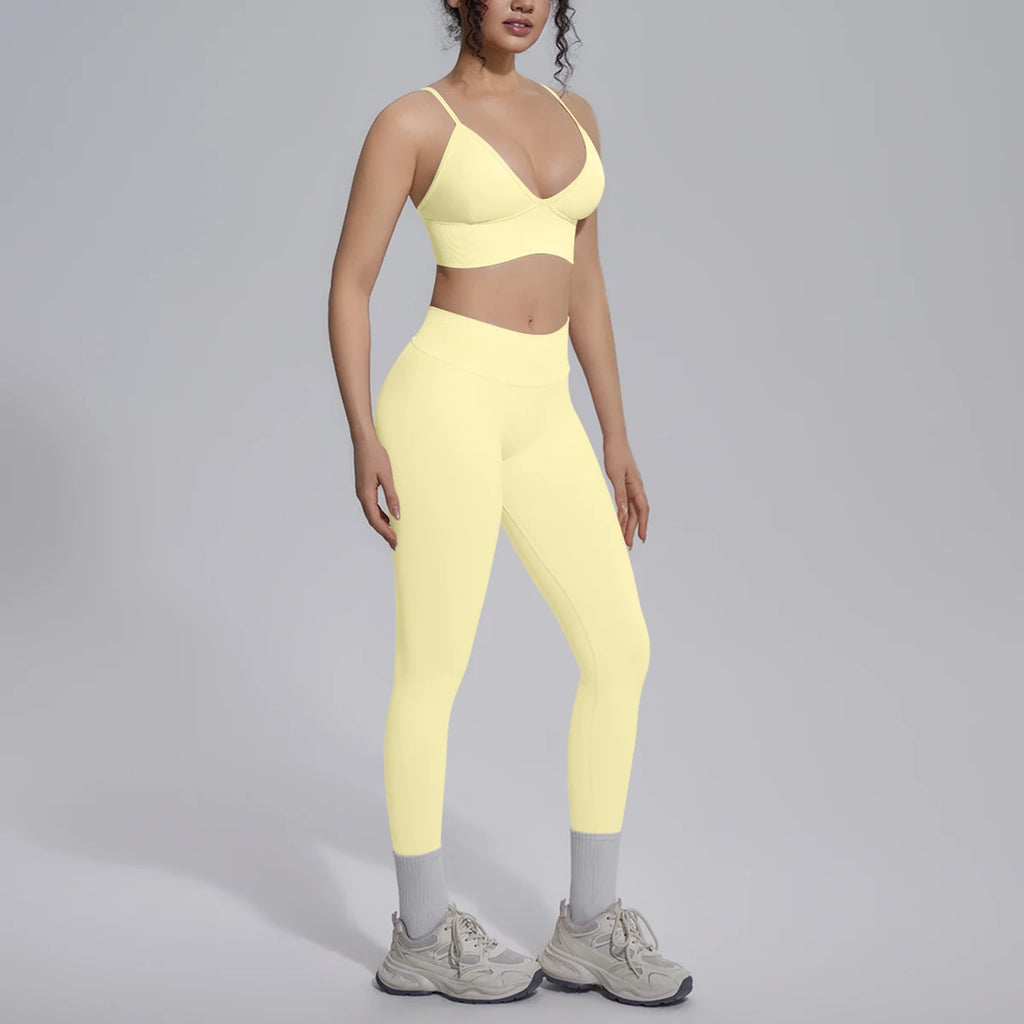 2PCS Woman Yoga Set Shockproof Workout Top Sexy Yoga Bra with Chest Pad High Stretch Seamless Fitness Pants Gym Yoga Set