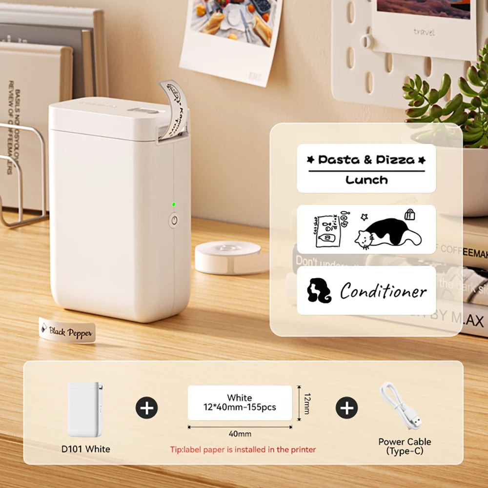 Niimbot D101 Thermal Label Printer Wireless Pocket Barcode Maker Inkless 10-25mm Width Mobile Sticker Printer for Office Home