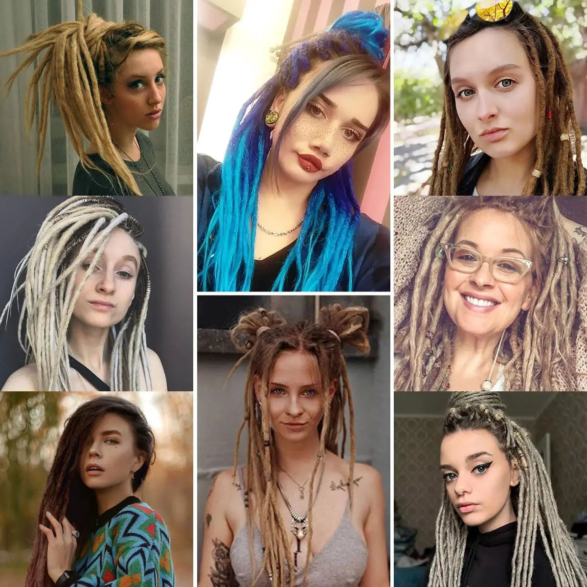 Dreadlock Extensions, 22" Brown to Blonde Synthetic Crochet Dreads Extensions 100% Handmade Single Ended Dreads Thin 0.6cm Width