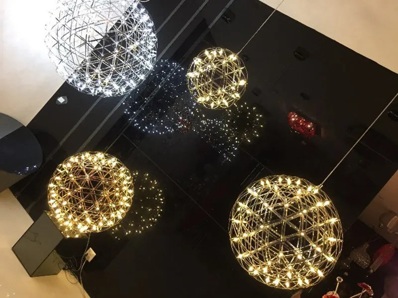Modern Stainless Steel Spark Ball LED Pendant Light Dimmable Firework Dandelion Chandelier Loft Bar Bedroom Living Room Decor