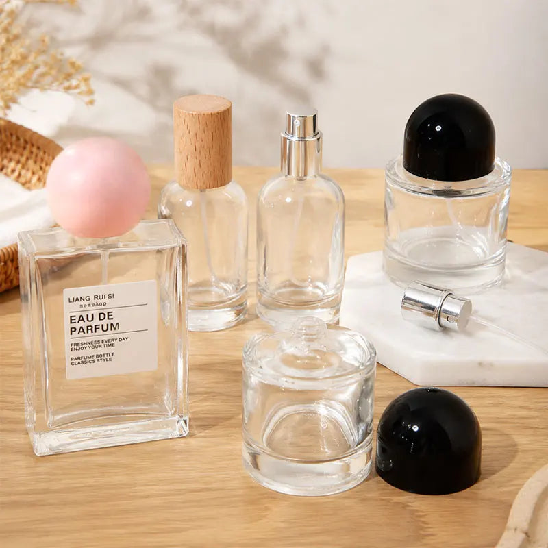 30/50/100ml Refillable Clear Glass Perfume Spray Bottles Fine Mist Atomizer with Sealed Cap Empty Fragrance Cosmetic Container