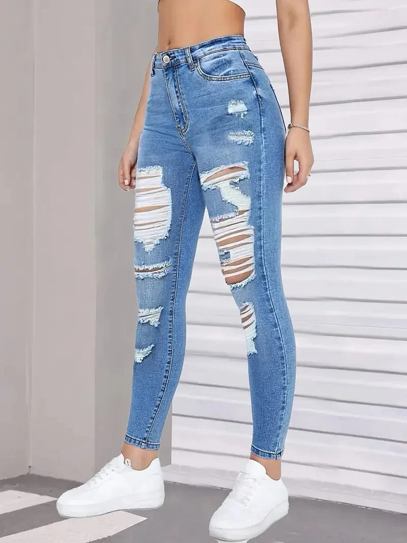 Spring Autumn Ripped Jeans Women 2026 Fashion Streetwear High Waist Y2k Denim Tears Pants Elegant