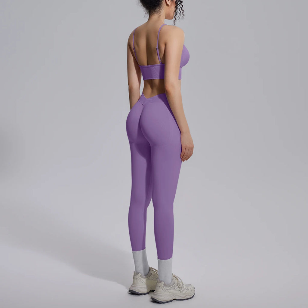 2PCS Woman Yoga Set Shockproof Workout Top Sexy Yoga Bra with Chest Pad High Stretch Seamless Fitness Pants Gym Yoga Set