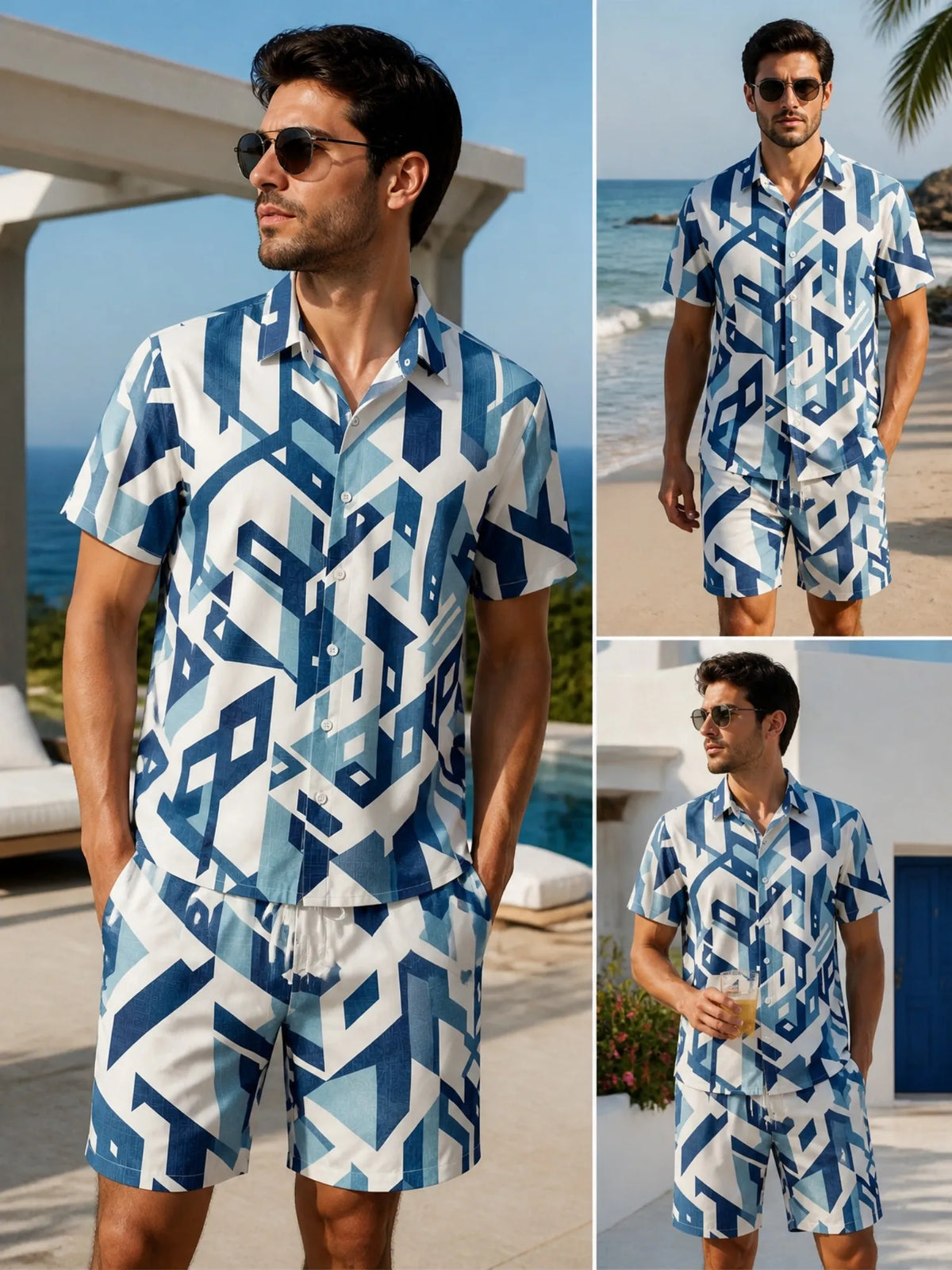 Mens Floral Short Sleeve Shirt and Drawstring Shorts Set Beach Vacation Relaxed Summer Two Piece Weekend Beach Outfit Travelwear