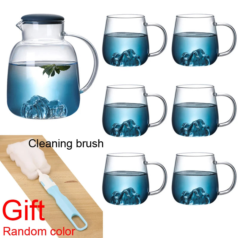 1800ml Glass Cold Water bottle With Handle Fruit Tea Cup Kettle Mountain Design High temperature heatable Jug Gradient Color