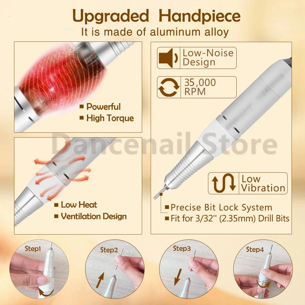 Professional Nail Drill Electric Machine File Grinder Acrylic Nails 35000RPM Home Salon Polisher Manicure Pedicure Remove Buffer