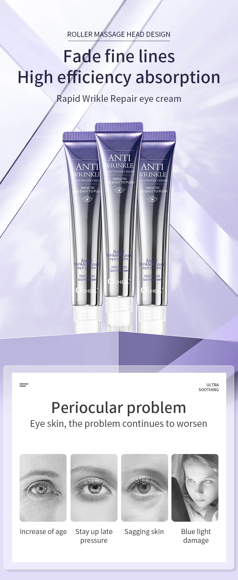 Improve Wrinkle Dark Circle Eye Cream Roller Massager Firming Moisturizing Eye Bags Hyaluronic Acid Eye Skin Care Products