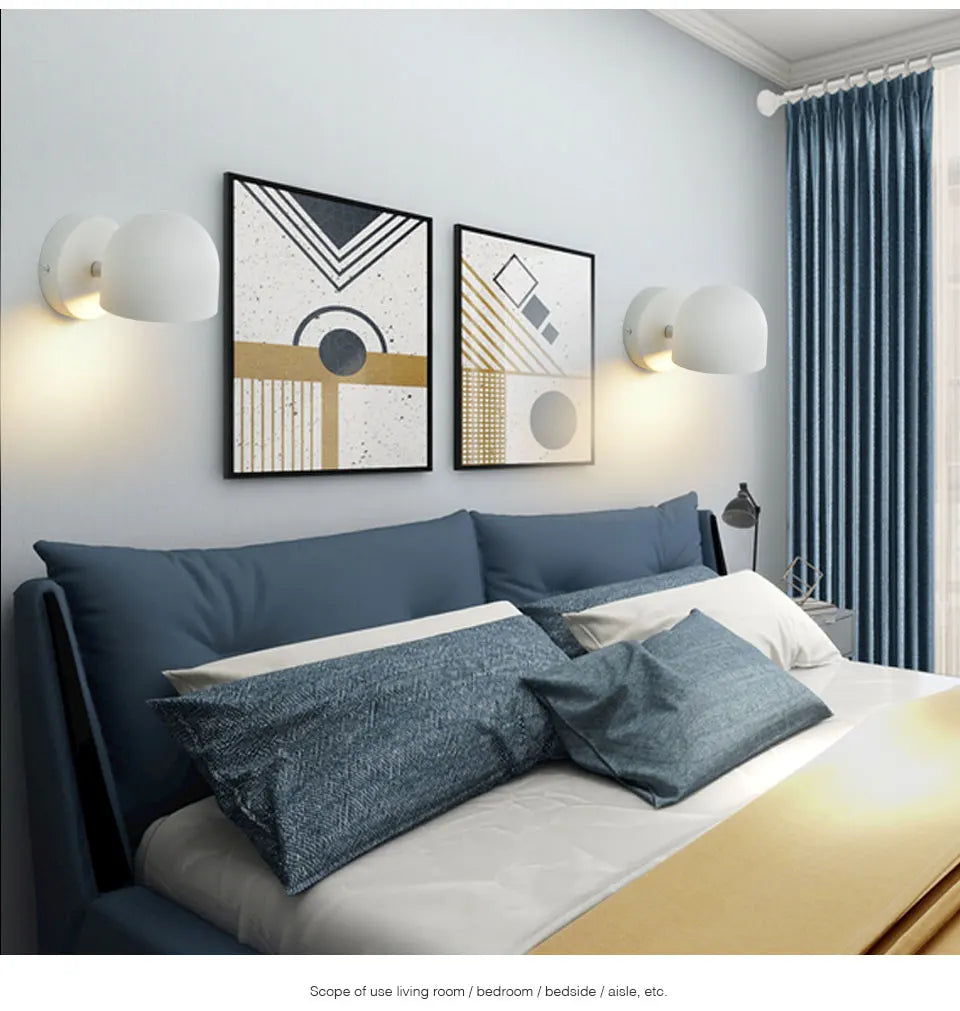 LED Indoor Wall Lamp Touch Dimming Wall Light 350° Rotatable Black White Lamp Hotel Aisle Bedroom Bedside Reading Wall Sconce