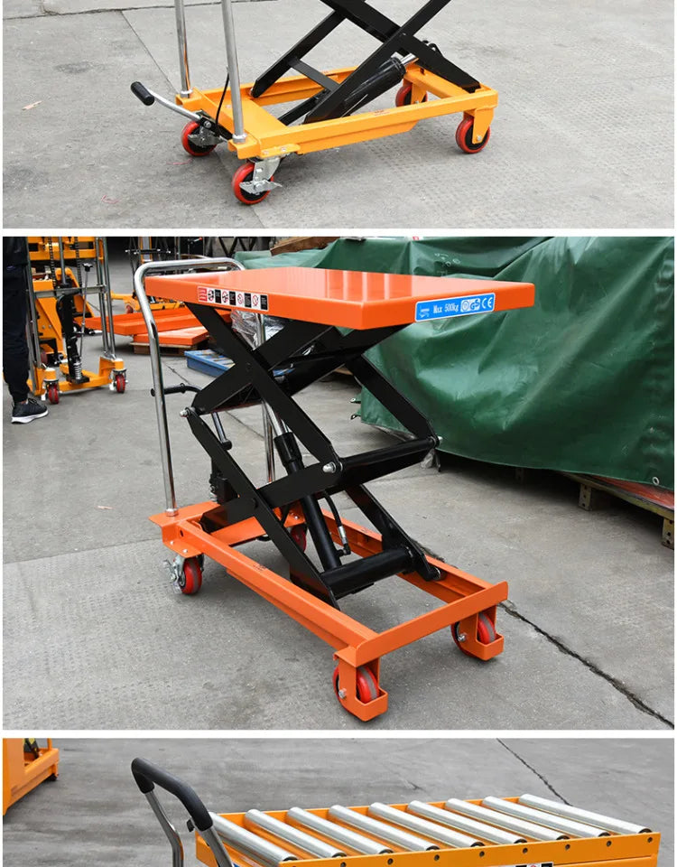 Manual hydraulic mobile lifting platform car scissors elevator mold logistics platform forklift