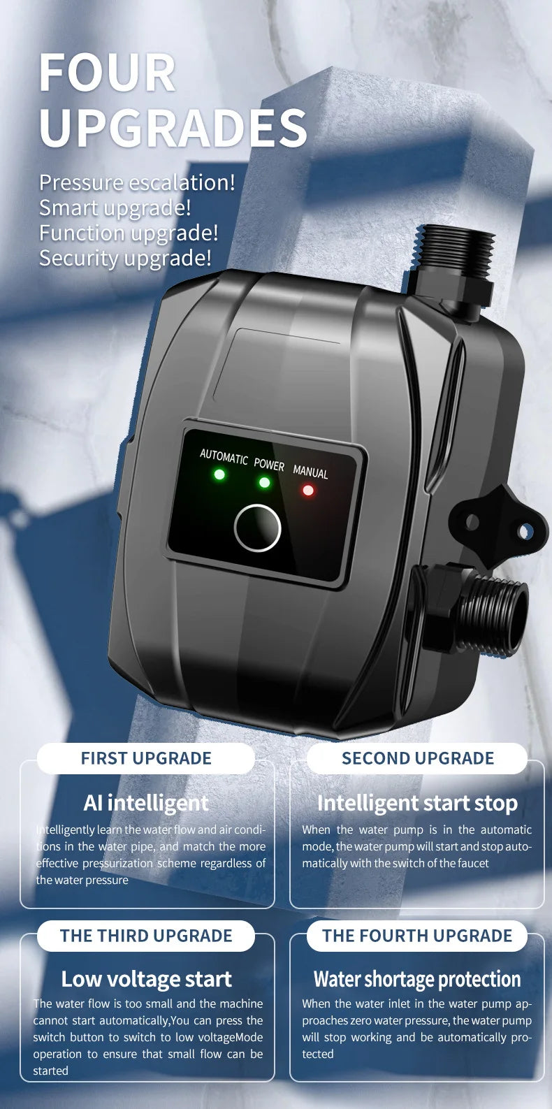 110V/220V New Automatic Booster Pump Tap Water Pipeline Booster Water Heater Shower Shower Bath Water Pressure Pressurized Mute