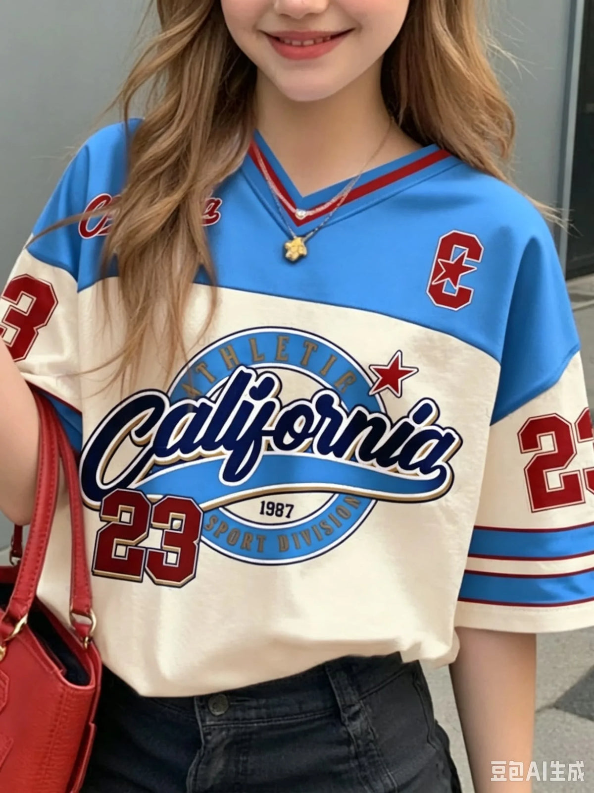 Women's Sports Style California 23 Printed Short Sleeved Round Neck Women's Children's Men's Top Men's Beach T-shirt