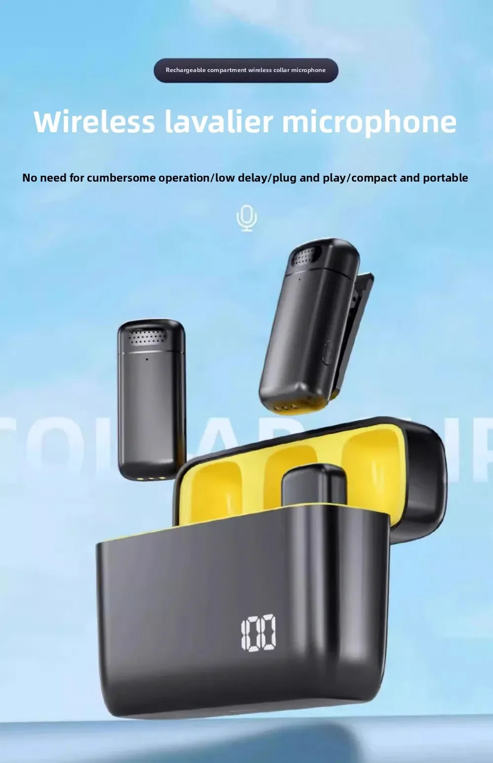 Wireless Lavalier Microphone Charging Case for Live Interview Outdoor Mini Mic Portable Audio Video Recording for iPhone Android