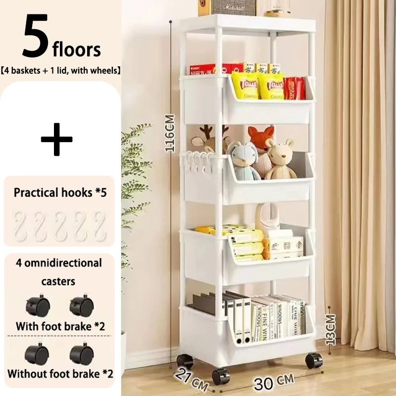 Kitchen Organizer Storage Rack Mobile Snack Toy Trolley Desk Side Book Shelf Rack Wheels