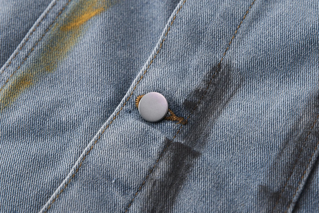 2026 Spring and Autumn American Retro Washed and Dyeed Hole Denim Jacket Men's Design Sense
