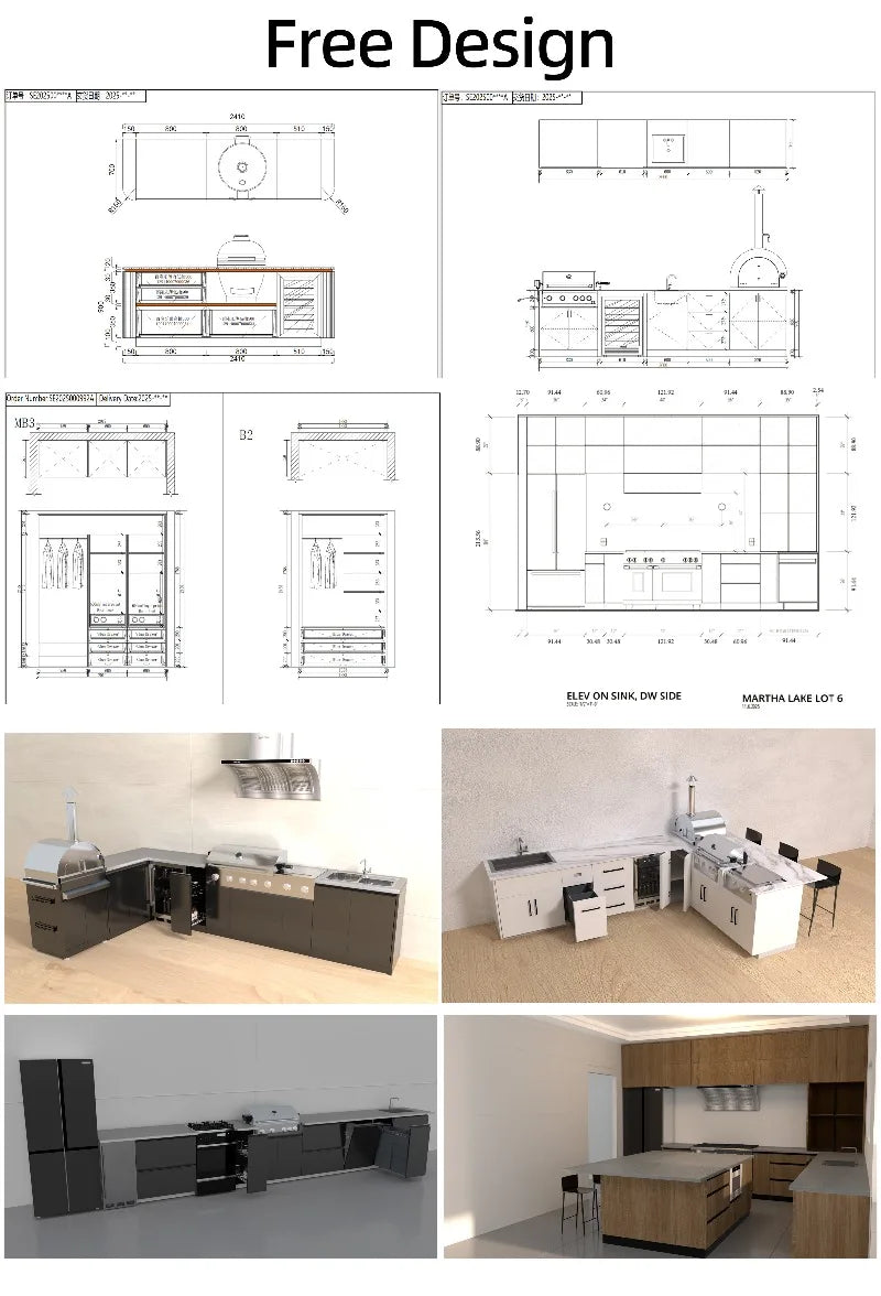 Luxury Outdoor Kitchen Island Set with Built-in Gas BBQ Grill, Pizza Oven & Storage Drawers Prefabricated Patio Cooking Station