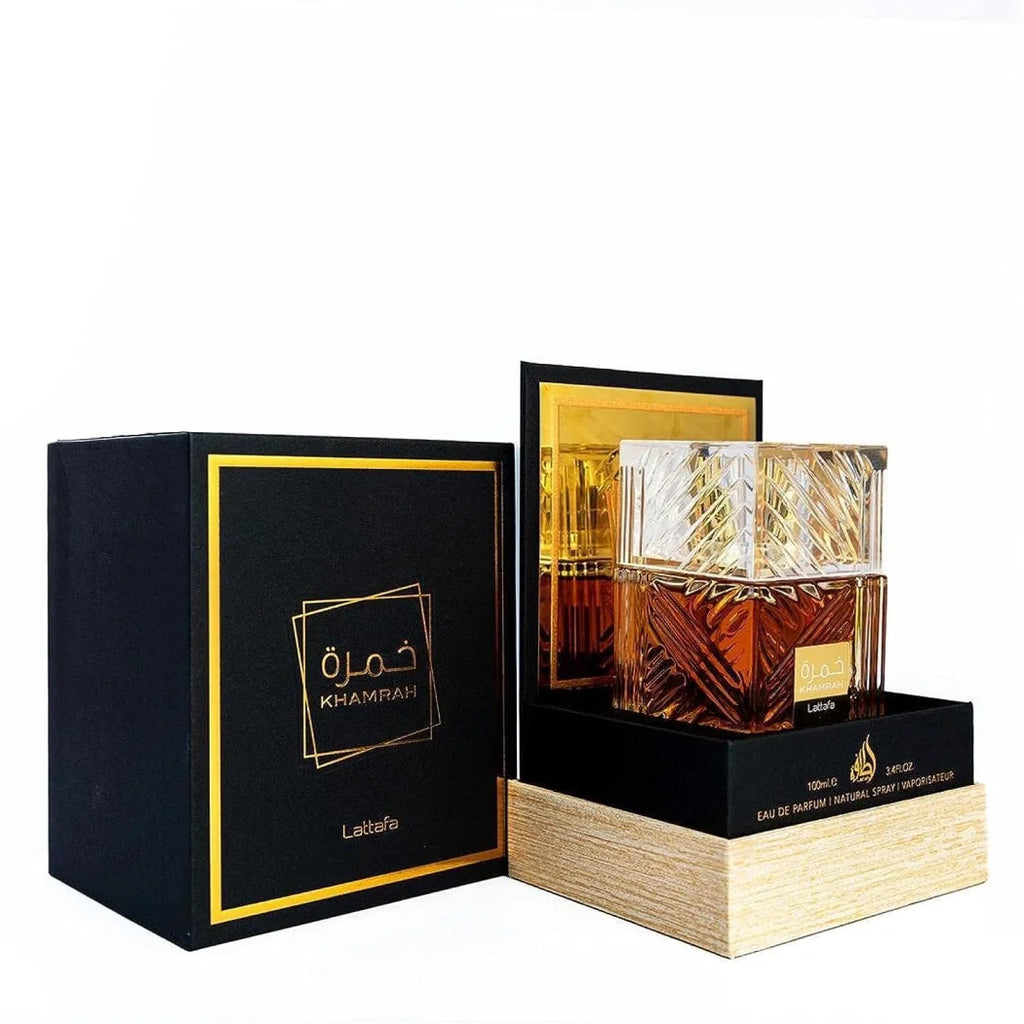 Lattafa Khamrah Eau De Parfum Spray 100ml, Long Lasting Warm Spicy Vanilla Amber Woody Fragrance, Luxury Cut Crystal Square Bottle Arabian Perfume for Daily Occasion Gift Collection