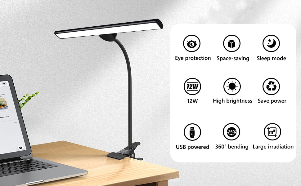 Desk Lamp LED Dimmable 10W 40CM Desk Lamp Clampable Eye Protection  Clamp Light 3 Colour Temperature10 Brightness