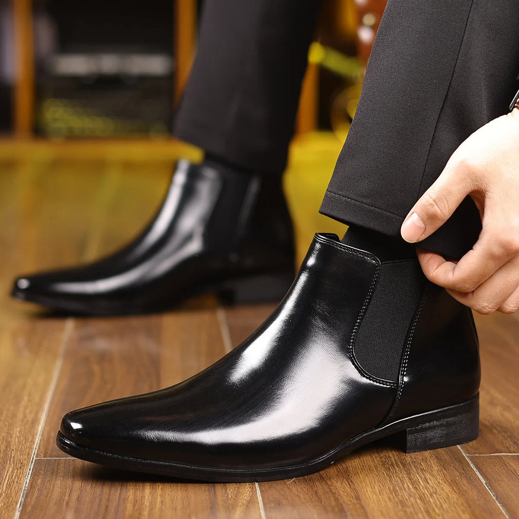 Autumn Winter Leather Chelsea Boots for Men Designer Soft-soled Business Men Dress Shoes Fashion Big Size Ankle Boots Male