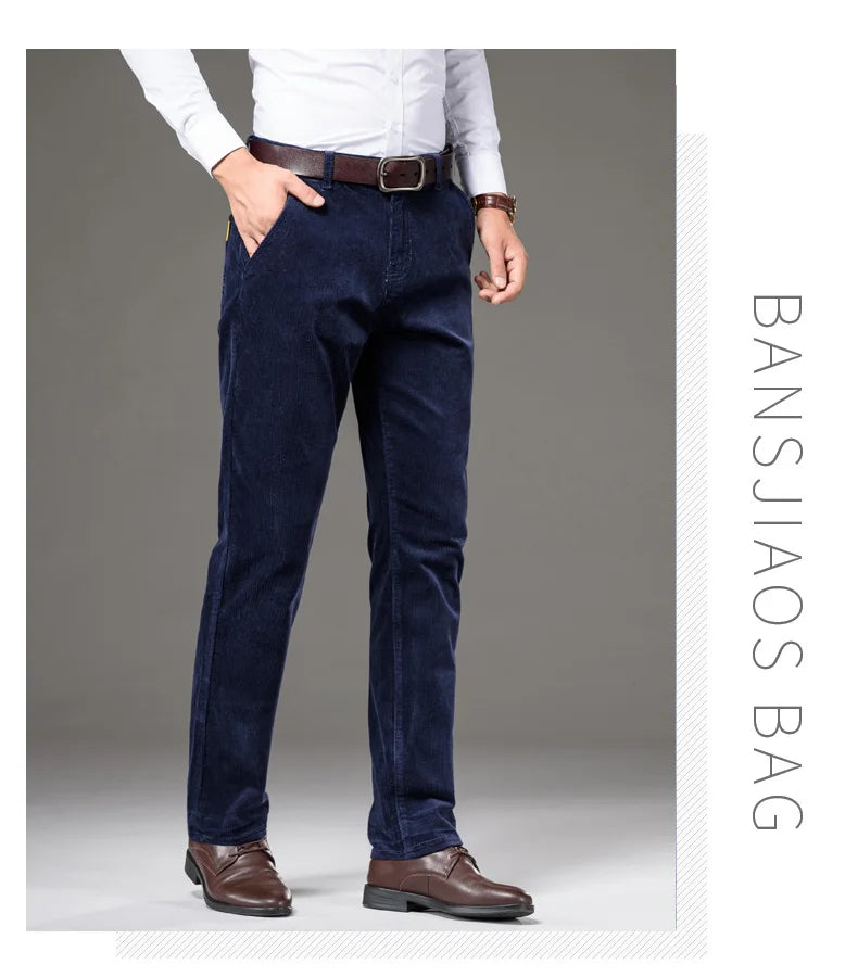 Corduroy Men's Business Casual Pants Fashion Comfortable Khaki Slim Straight Trousers Classic Male Brand Clothing Pants