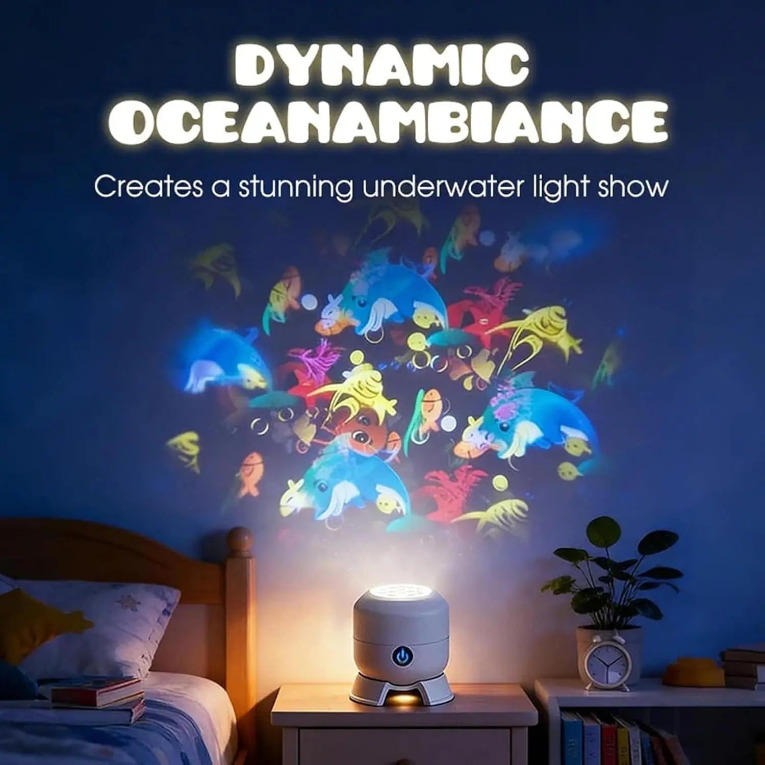 LED Ocean Projector Light USB Powered LED Night Light 360° Rotating Dynamic Atmosphere Lamp for Living Room Bedroom Game Decor