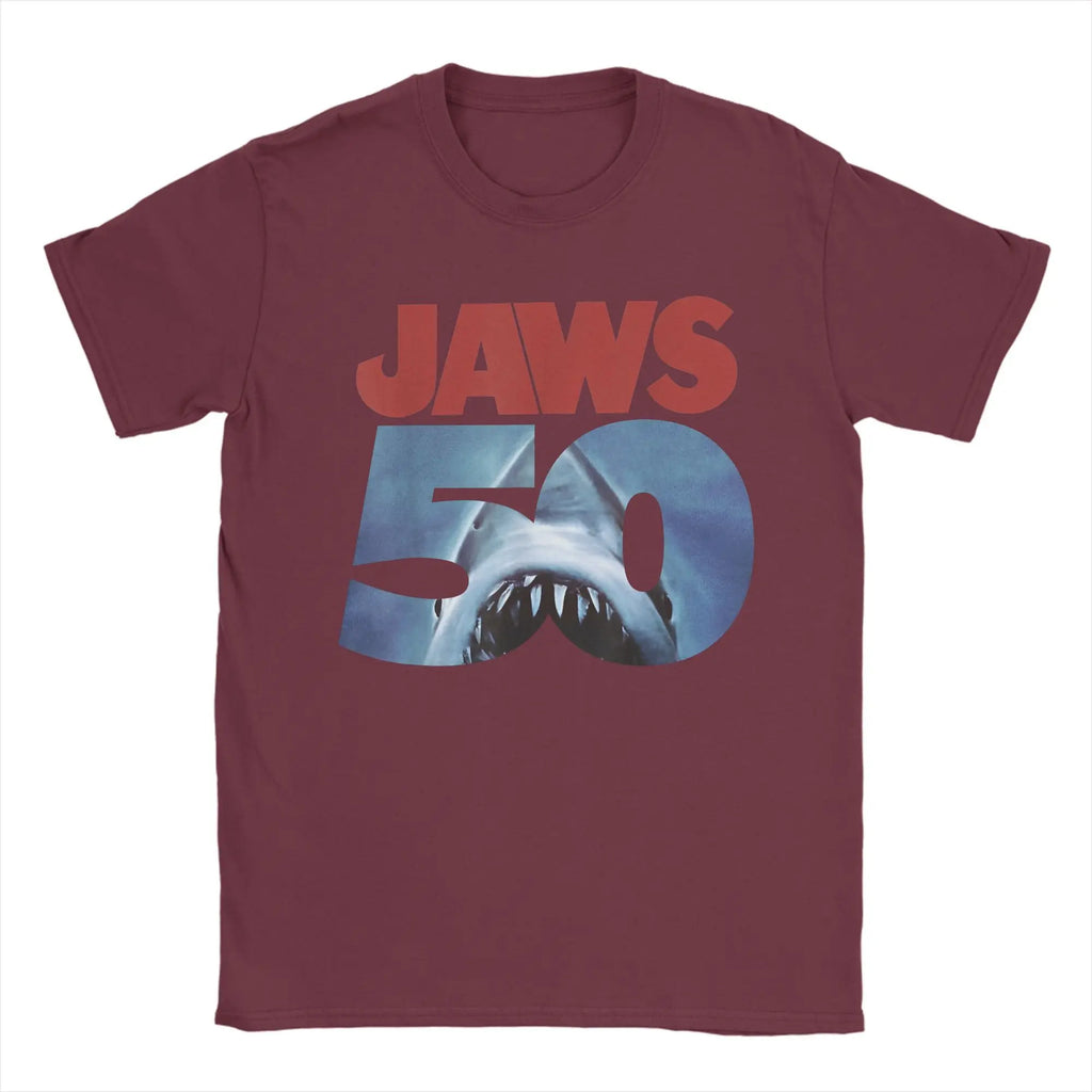 Jaws 50th Anniversary Logo Movie Graphic T Shirt Men Cotton Creative T-Shirt Round Neck  Tee Shirt Short Sleeve Tops New Arrival