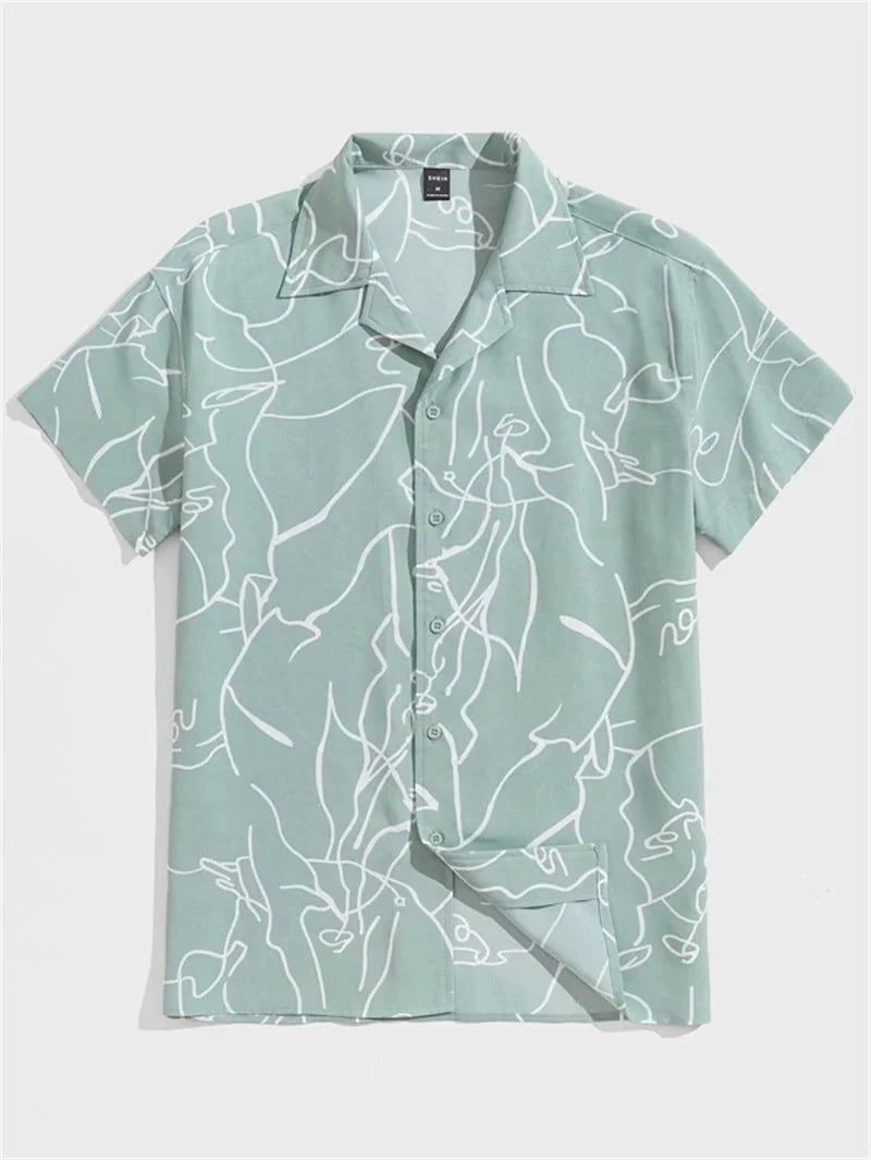Men's Abstract Art Cuba Collar Shirts Hawaiian Loose Breathable Beach Wear Men's Outdoor Street Fashion Shirt Summer Men's Top