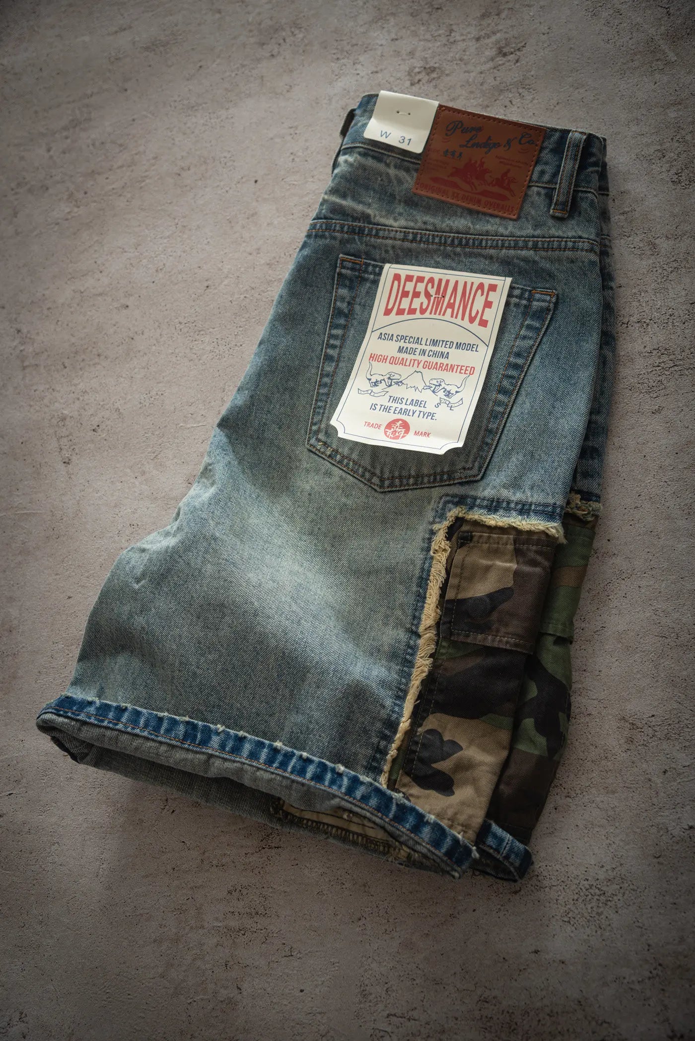Summer New American Retro Camouflage Patch Pocket Denim Shorts Men's Fashion 88% Cotton Washed Old Straight Casual 5-point Pants