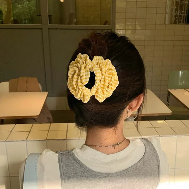 Women's Hair Claw Clip Checkered Yellow Rose Exquisite Grab Clip Hair Grab High End Korean Hair Accessory Flower Head Accessory