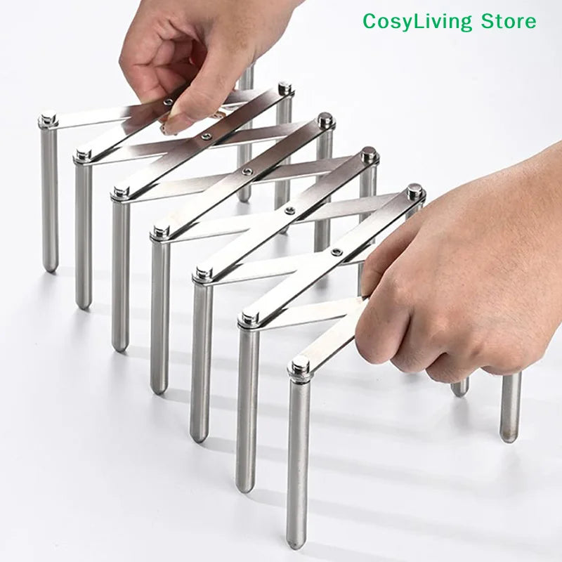 Retractable Foldable Stainless Steel Plate Dish Holder Shelf Pot Lid Rack Pan Lid Organizer Tableware Storage Kitchen Gadgets