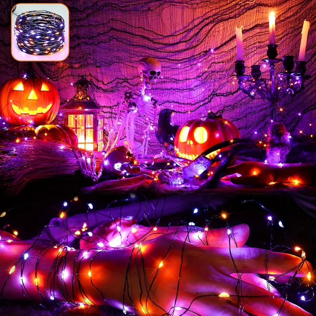 Halloween Fairy Lights USB 20M 200LED Auto Timer 8 Modes Waterproof  for Outdoor Garden, Yard, Fence Decor (Purple & Orange)
