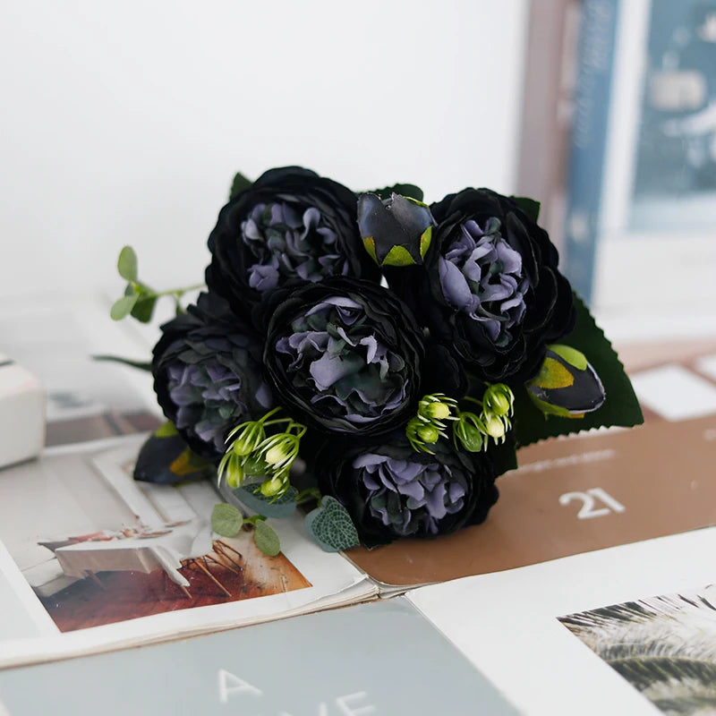 Peony Artificial Flower Exquisite Wedding Bridal Party Bouquets Home Vase Accessories Fake Christmas Table Garden Backdrop Decor