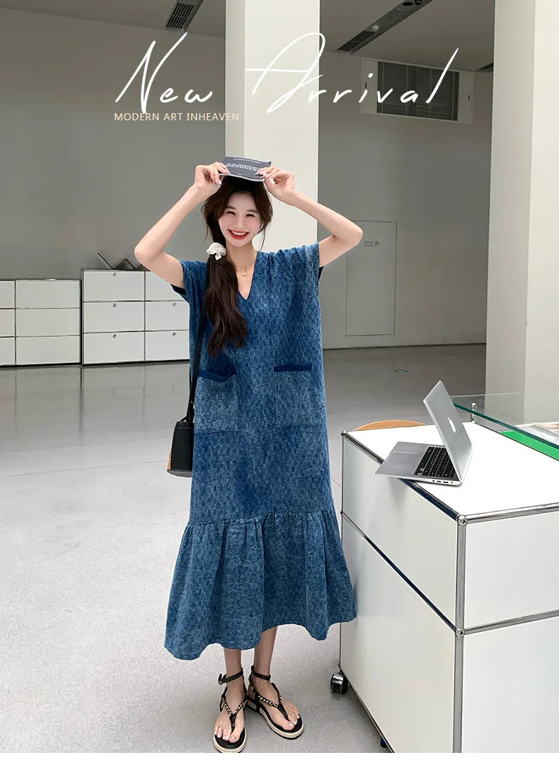 Retro Denim Dress Women's Summer Design Sense Fashion Loose Dress