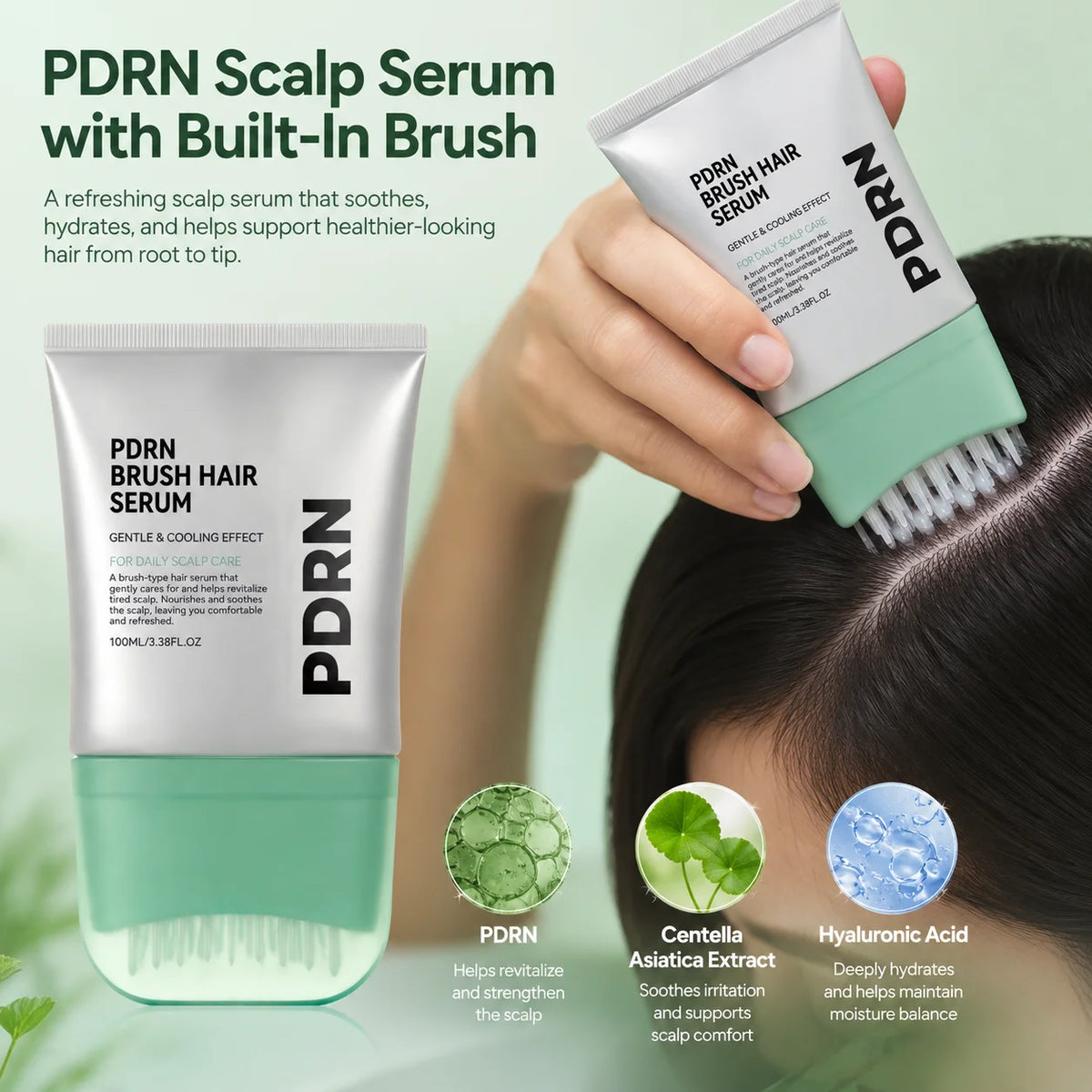 PDRN Scalp Serum With Brush Applicator,Strengthen Hair Follicle Root Hair Growth Serum, Scalp Treatment For Fuller Looking Hair