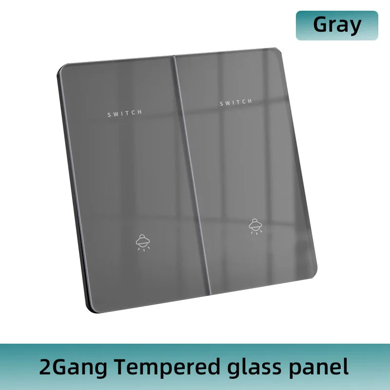 Wall Lamp Switch Panel Tempered Glass International Switch 1/2/3/4 Gang 1/2 Way Steel Rocker Light Switch On/Off Stair Switch