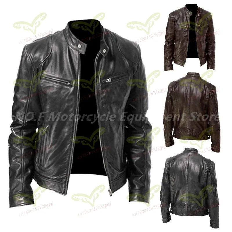 9XL Leather Men's Sports Leather Motorcycle Leather Jacket Stand Up Collar Fashionable Sports Plus Size Autumn Winter Windproof