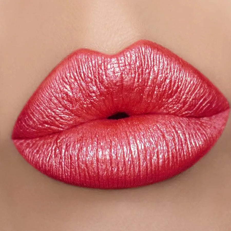 Red Metallic Lipstick Longlasting Glitter Lip Glaze Waterproof Lips Makeup Moisturize Luminous Liptint Shimmer Shiny Lipgloss