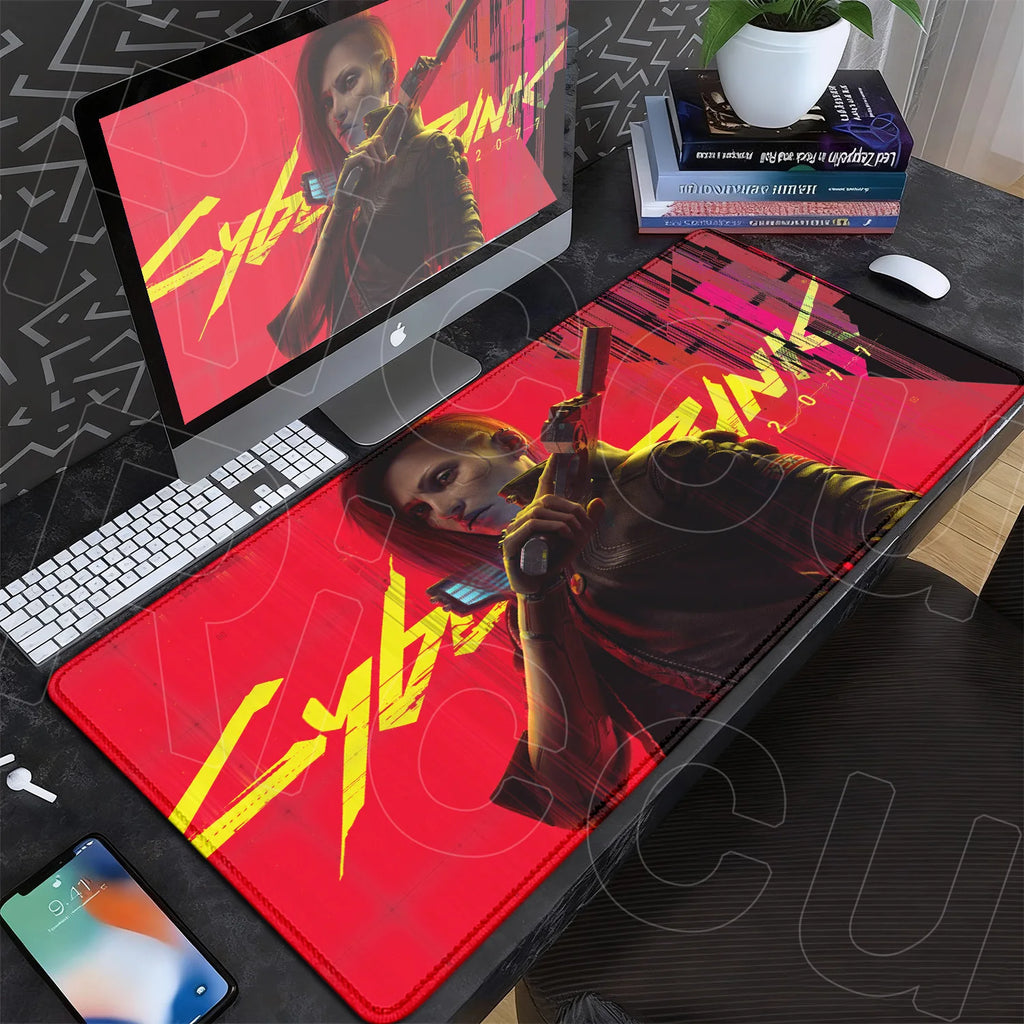 Black Gaming Mousepad XXL Rubber Non-slip Office Deskmat Anime Girl Playmat C-Cyberpunks Style Lock Edge PC Keyboard Accessories