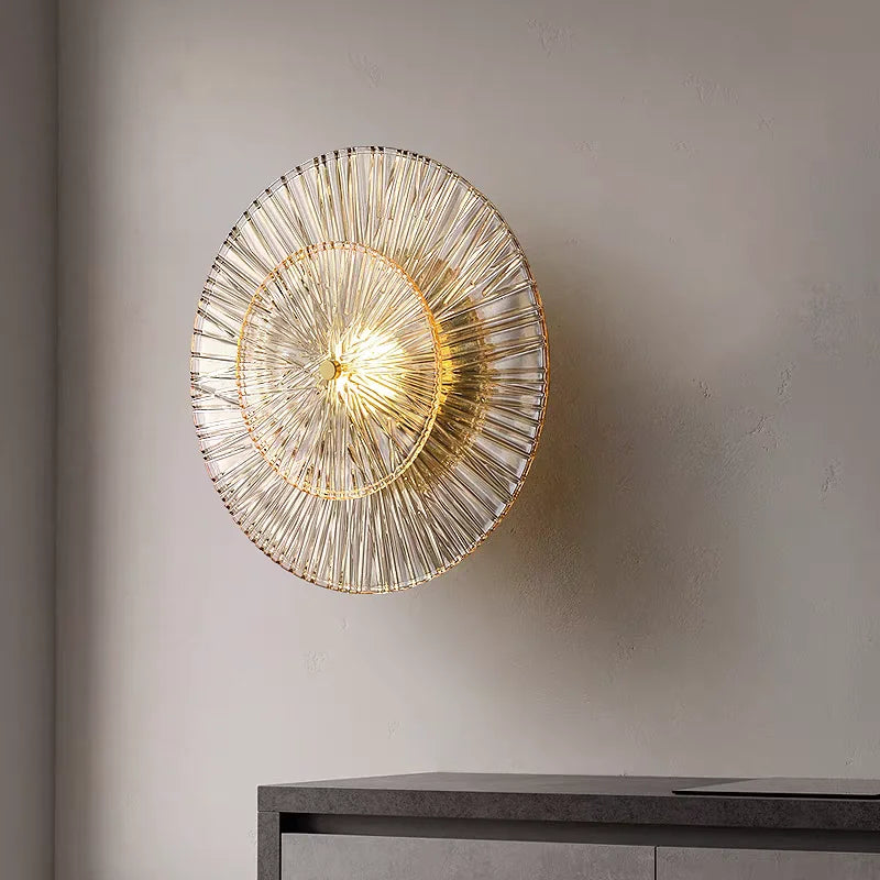 Modern Light Luxury Circular Art Glass Wall Lamp Minimalist Designer Creative Lighting for Bedroom Hallway Living Room Decor