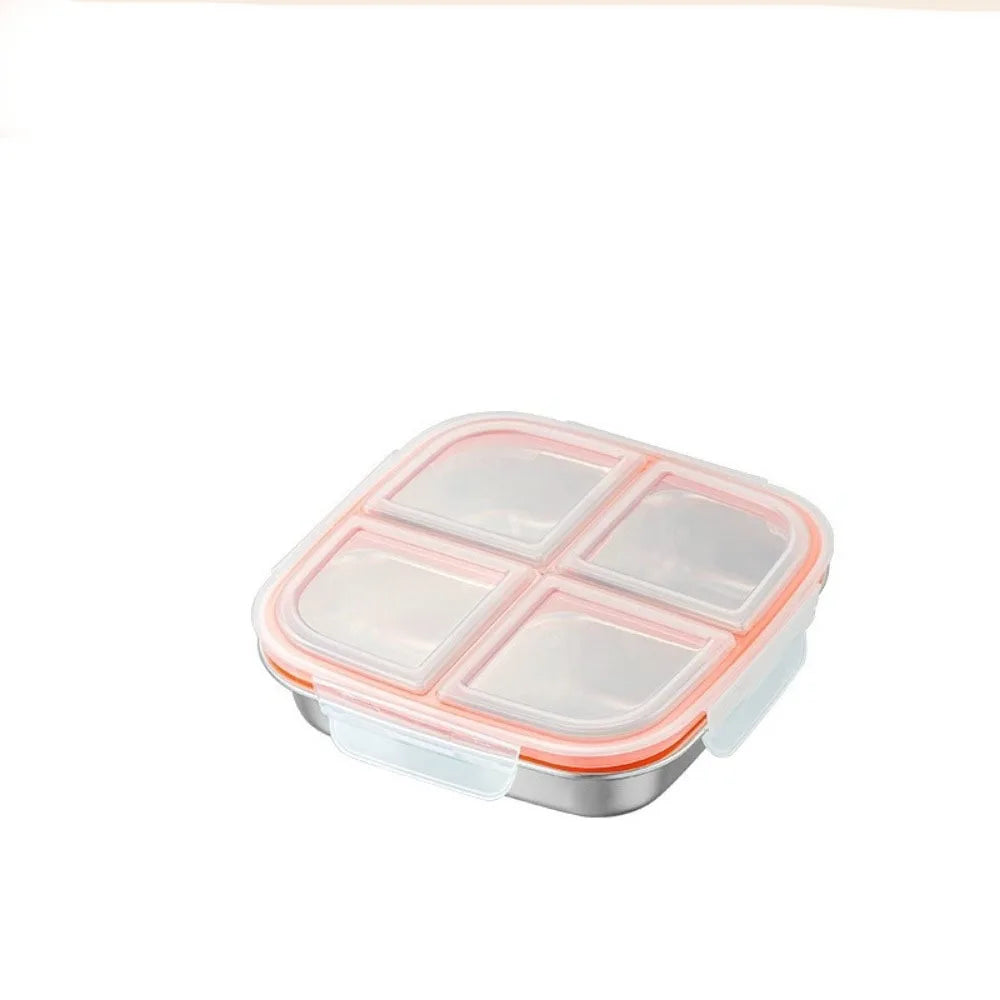 3/ 4 Grids Stainless Steel Lunch Box Reusable Sealed Food Container Leak Proof 600ml Capacity Student Meal Plate Microwave Oven