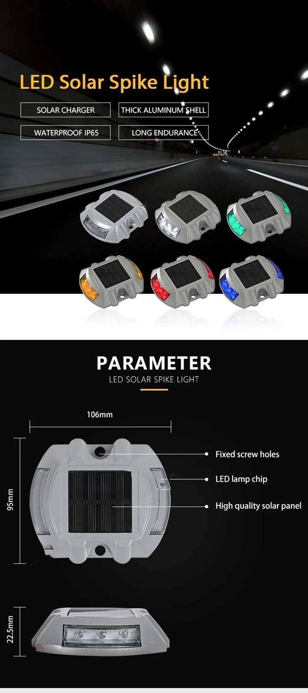 Smart Solar Road Studs with Motion Sensor - 6 LED Auto-Dimming Warning Lights IP68 Waterproof for Driveways/Parking Lots
